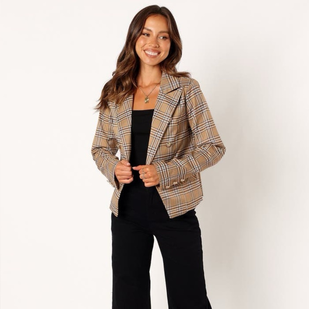 Petal & Pup Michaela Tan Plaid Blazer Jacket NWOT Size S